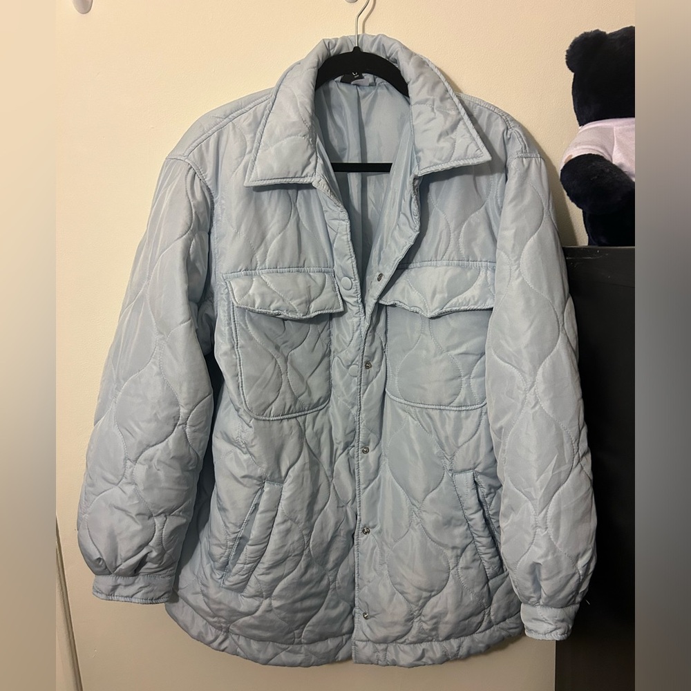 H&M Light Blue Oversized Lightweight Puffer Jacket